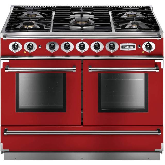 Falcon FCON1092DFRD/CM Continental 1092 Dual Fuel Range Cooker In Cherry Red with Chrome