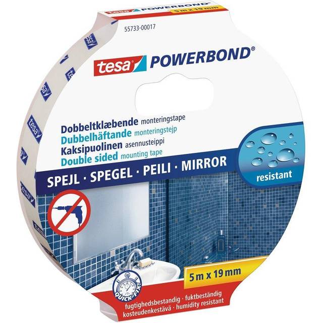 tesa 55733-00017-02 Powerbond Mirror Double Sided Adhesive Tape for Use in Humid Areas 5 m x 19 mm, White