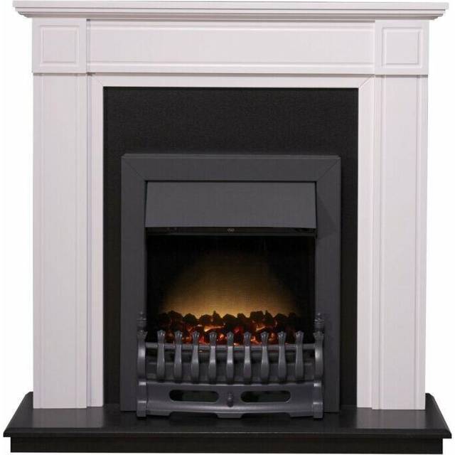 Adam Georgian Fireplace Suite in Pure White with Blenheim Electric Fire in Black, 39 Inch