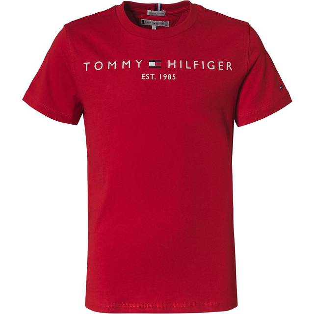 Tommy Hilfiger barn unisex t-shirt kortärmad Essential Tee rund hals, deep crimson, 10 Jahre (140)
