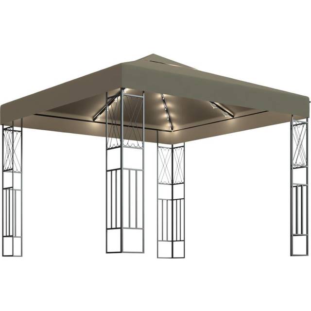 Paviljong med ljusslinga LED 3x3 m gräddvit tyg