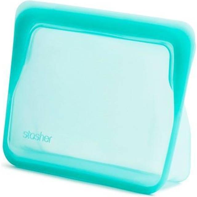 Stasher Stand Up minipåse 100% silikon matväska, resväska och matförvaring, återanvändbar silikon matförvaringsväska, Aqua 21 cm x 16,5 cm x 1,9 cm/828 ml