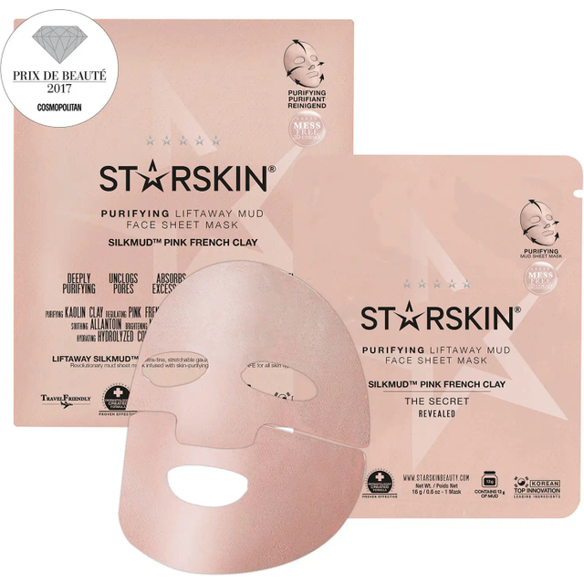 Starskin Silkmud Pink French Clay Purifying Liftaway Mud Face Sheet Mask