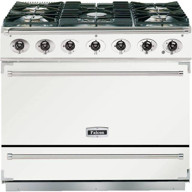 Falcon F900SDFWH/N 90cm Single Cavity Dual Fuel Range Cooker in White with Nickel