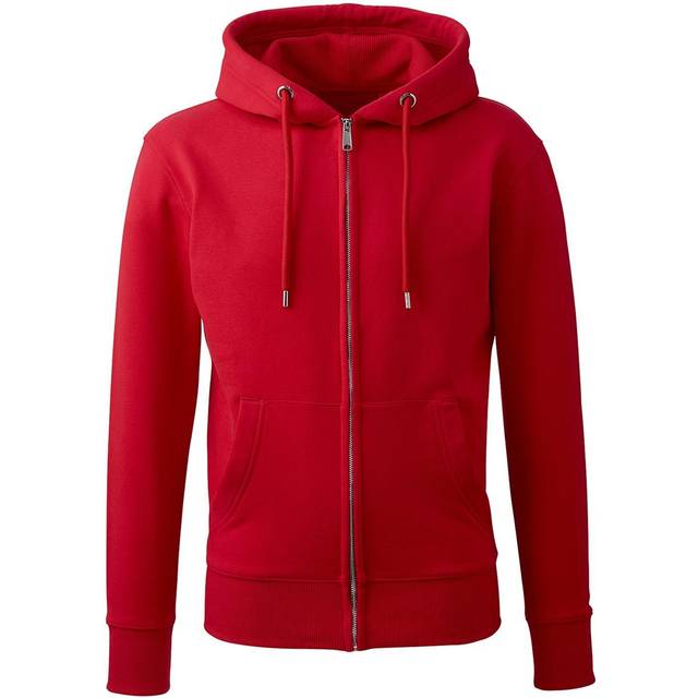 (L, Red) Anthem Mens Organic Full Zip Hoodie