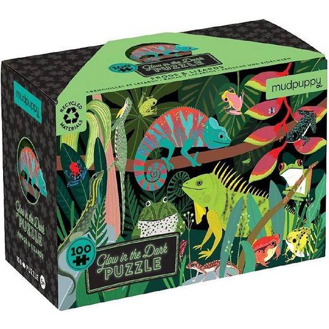 100 Piece Glow in the Dark Puzzle - Frogs & Lizards - Puzzles for Ages 5 to 7 - Fat Brain Toys