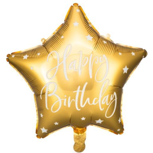 Folienballon "Happy Birthday" als Stern in gold, 40cm