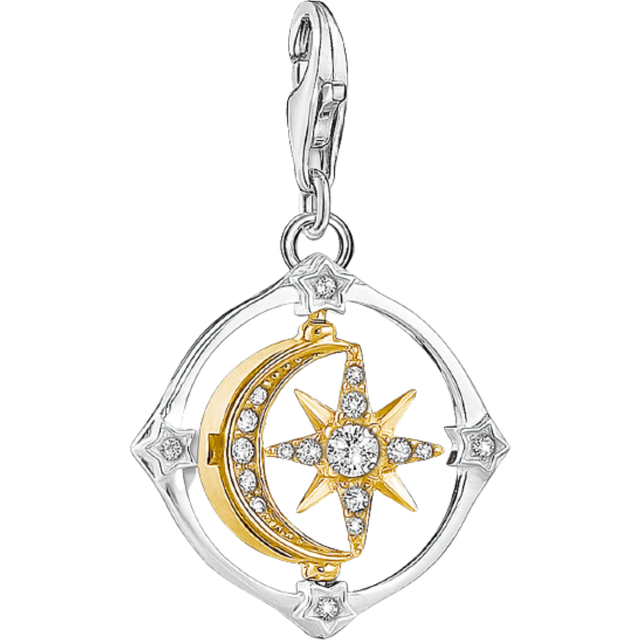 Thomas Sabo Womens Compass Sterling-silver, 18ct Yellow-gold and Zirconia Charm - MULTICOLOURED