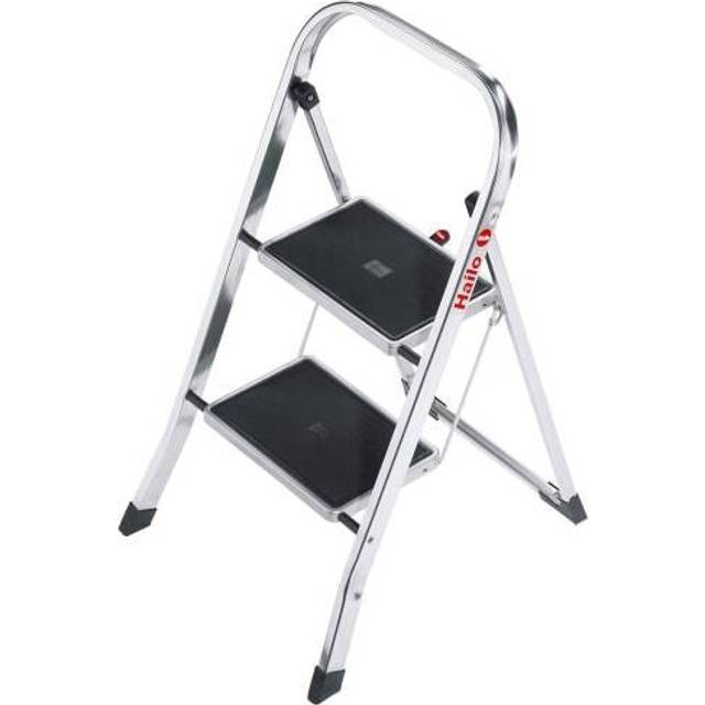 Hailo K70 Folding Step Stool With Large Steel Step - 2 Step, Silver