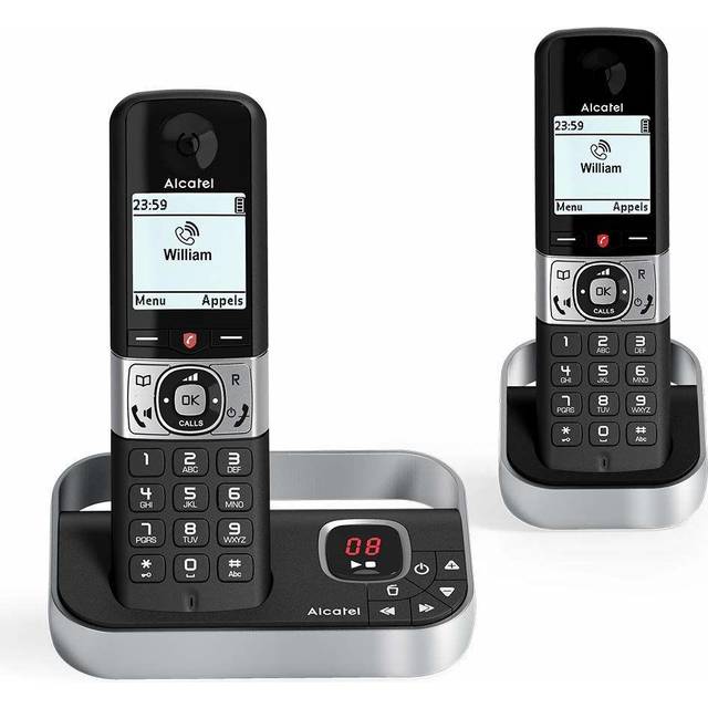 Alcatel F890 Voice DECT TAM Cordless Phone - Twin, Black/Silver