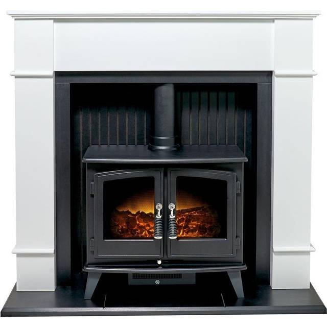 Adam 1.8kW Oxford Stove Fireplace in Pure White with Woodhouse Electric Stove 48 Inch, Black