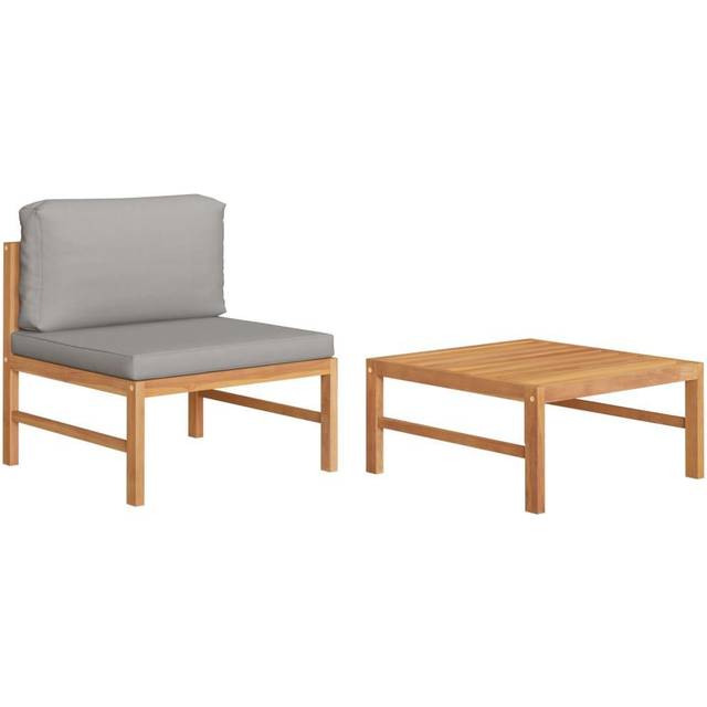 Loungegrupp för trädgården med mörkgrå dynor 2 delar teak