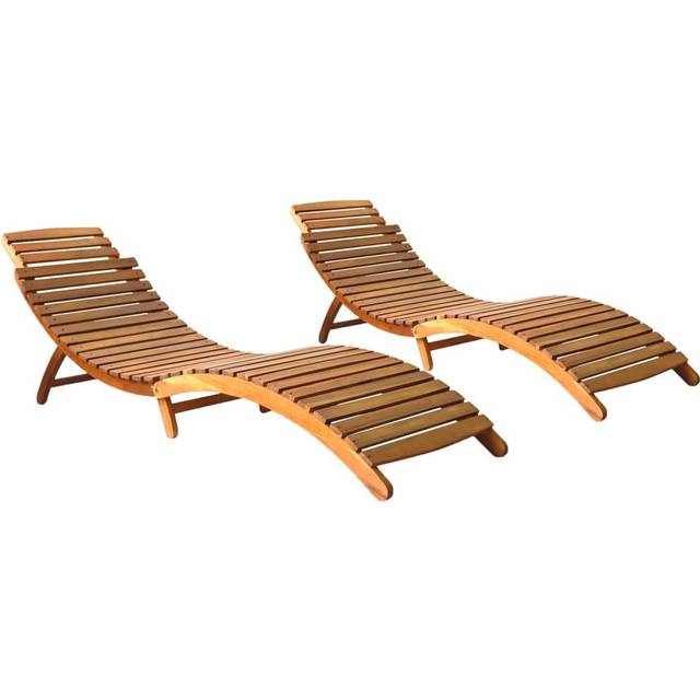 vidaXL 2x Solid Acacia Wood Sun Loungers Outdoor Seating Day Sun Beds Garden