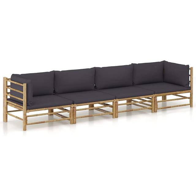 vidaXL Loungegrupp för trädgården med gräddvita dynor 4 delar bambu