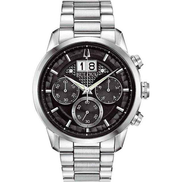 Bulova Sutton Big Date Chronograph Stainless Steel Black Dial Quartz 96B319 Men&#39;s Watch