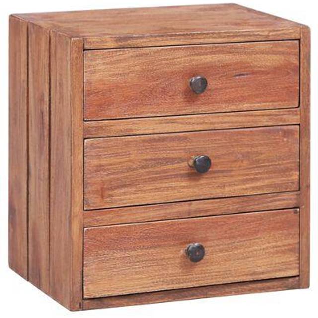 vidaXL Bedside Cabinet with 3 Drawers 35x25x35 cm Solid Mahogany Wood - Brown