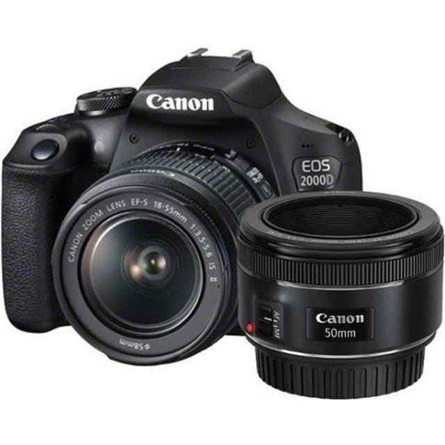 Canon EOS 2000D Digital SLR Camera with 18-55mm Lens & 50mm Lens, 1080p Full HD, 24.1MP, Wi-Fi, NFC, Optical Viewfinder, 3" LCD Screen, Double Lens Ki