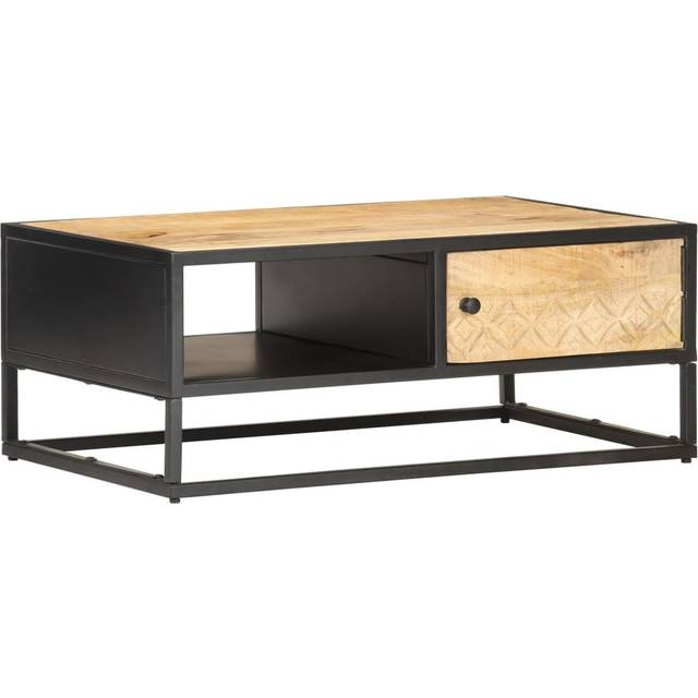 vidaXL Coffee Table with Carved Door 90x55x36 cm Rough Mango Wood - Brown