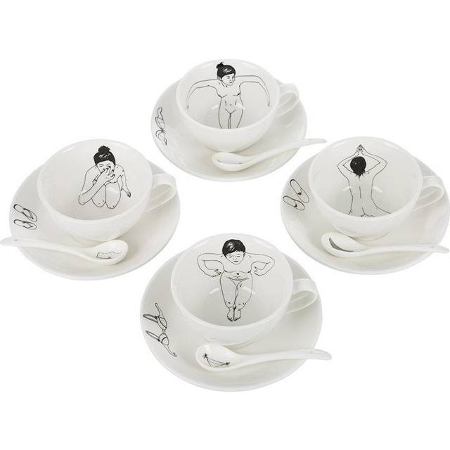 Pols Potten - Undressed Tekopp med Fat och Sked 4-pack 22 cl