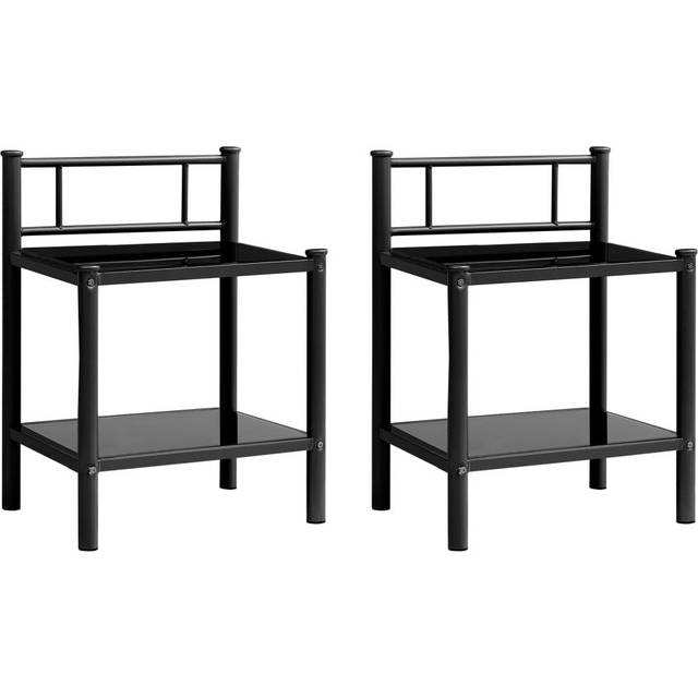 vidaXL Bedside Cabinets 2 pcs Grey and Black Metal and Glass