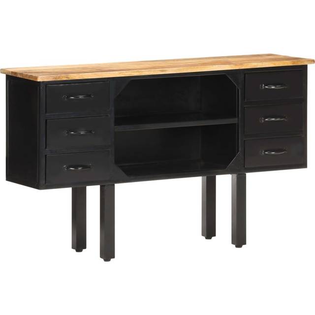 vidaXL Sideboard 110x30x65 cm Solid Rough Mango Wood and Steel - Brown