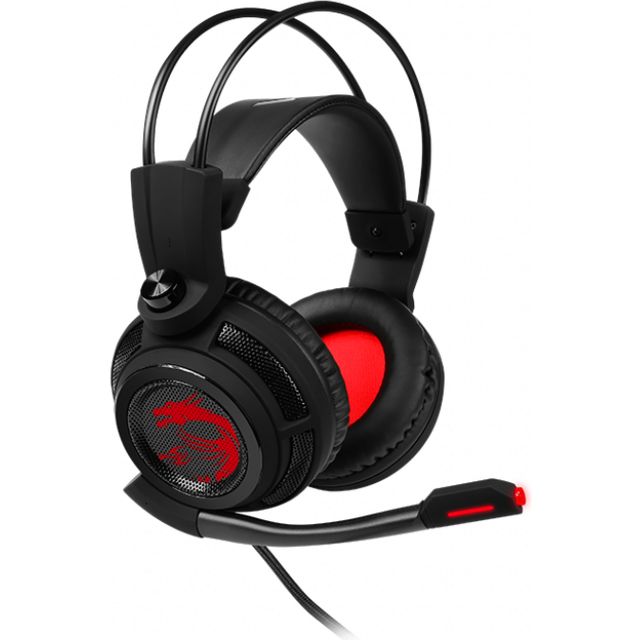 MSI DS502 7.1 Virtual Surround Sound Gaming Headset 'Black with Ambient Dragon Logo, Wired USB connector, 40mm Drivers, inline Smart Audio Controller, Ergonomic Design'