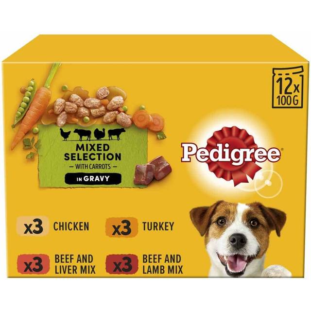 Pedigree Adult Wet Dog Food Pouches Mixed in Gravy 12 x 100g