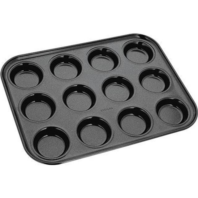 Stellar Bakeware, 12 Cup Bun Tin, Non-Stick - Black (2.75cm)
