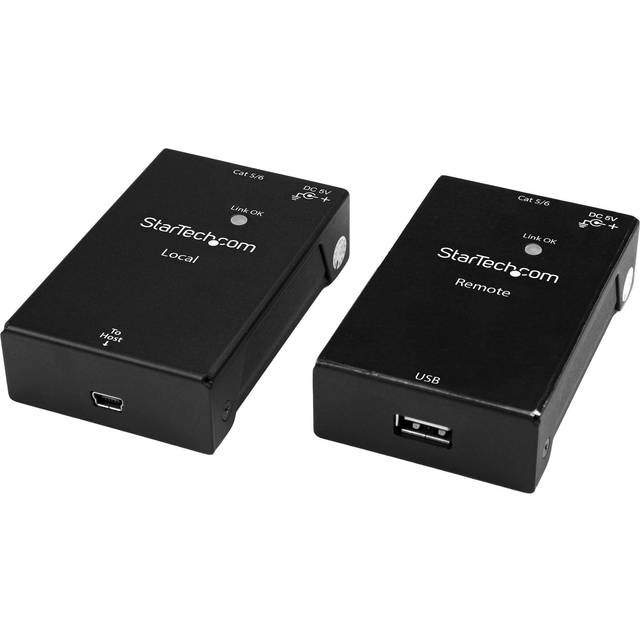 StarTech.com USB 2.0 Extender over Cat5e/Cat6 Cable (RJ45) - Up to 165ft (50m) - High Speed USB Port Extender Adapter Kit - Powered - USB over Ethernet Cable Extender - 480Mbps - Metal