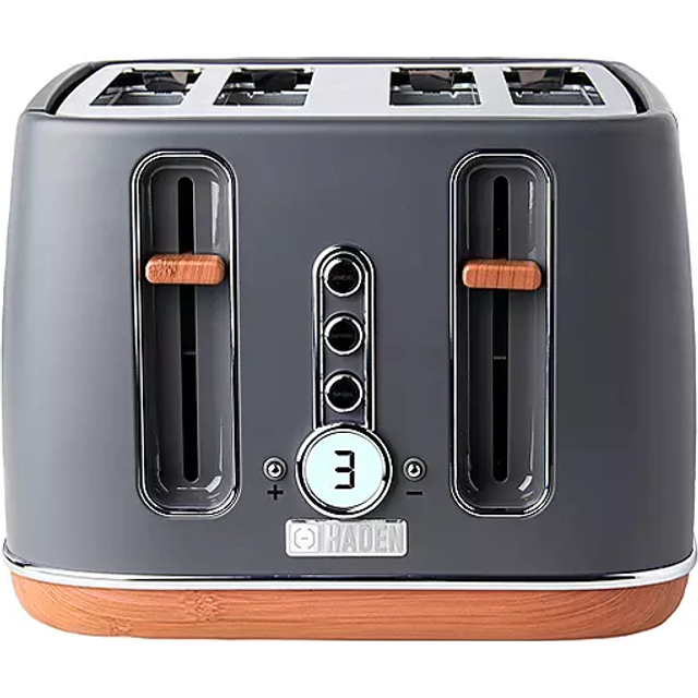Haden Dorchester Toaster  Modern LCD Display Digital Four Slice Toaster With Wood Effect Finish, Matt Sage Green cd58