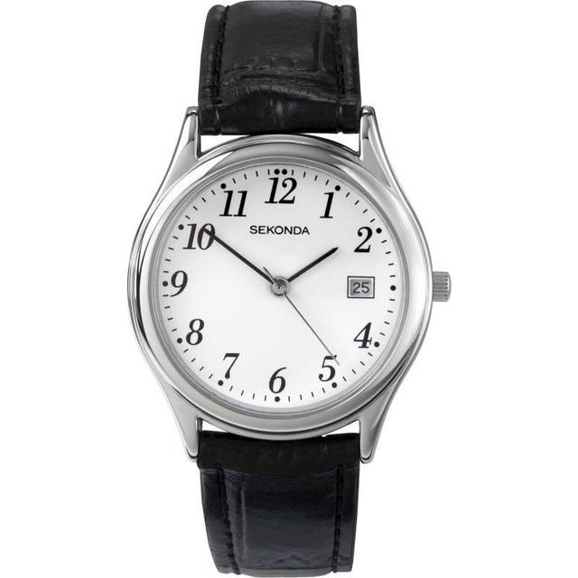Sekonda Classic Quartz White Dial Black Leather Strap Men's Watch 3473