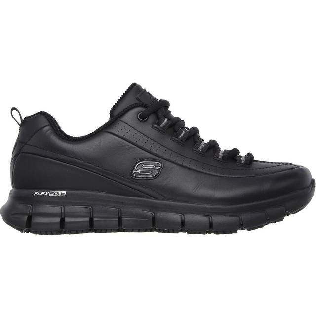 Skechers Sure Track Trickel Workwear Slip Resistant Leather Trainer - Black, Black, Size 5, Women