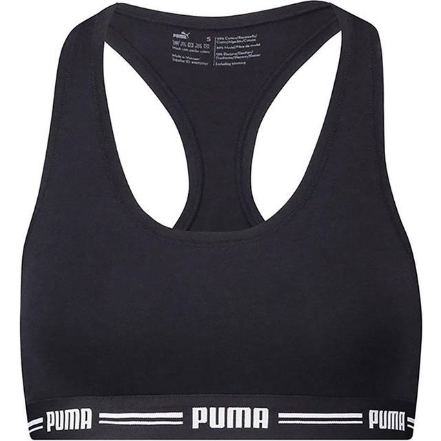 Puma Women's Striped Logo Racerback Bra Top, Black - Size: XS