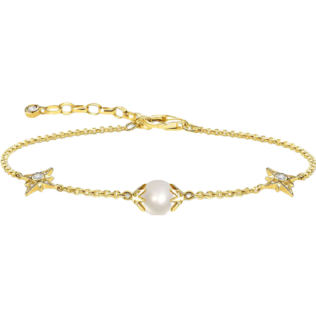 THOMAS SABO Women&#39;s Bracelet Pearl with Stars 925 Sterling Silver 19.00 cm White