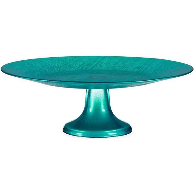 Large Turquoise 33cm Glass Cake Stand on Pedestal