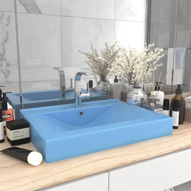 vidaXL Luxury Basin with Faucet Hole Matt Light Blue Ceramic Washroom Sink