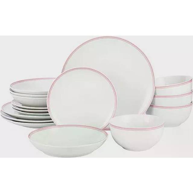 Waterside Professional Alumina White Porcelain Rim 4-Piece Pasta Bowl Set