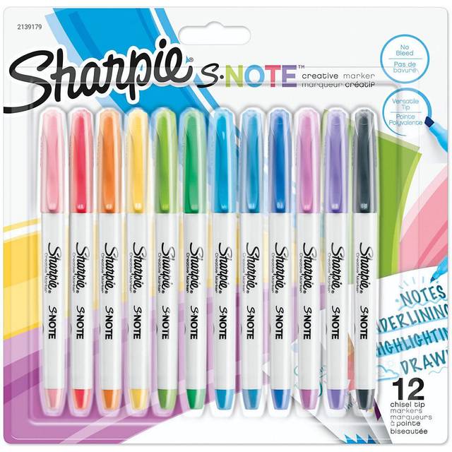Sharpie S-Note Highlighters| Kreativa tuschpennor för att skriva, rita och mer | Blandade pastellfärger | Mångsidig 2-i-1 Mejselspets | 12 stycken