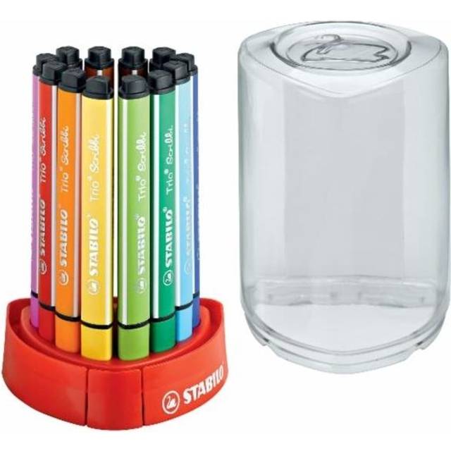 Triangular fibre-tip pen - stabilo trio scribbi - deskset of 12 - assorted colou