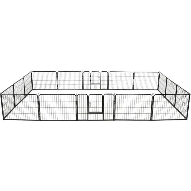 vidaXL Dog Playpen 16 Panels Steel 60x80cm Black Folding Enclosure Run Cage