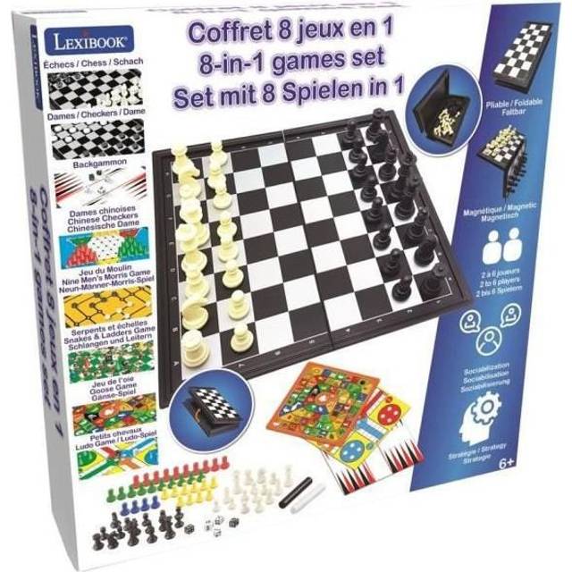 Lexibook JGM800 8-in-1 Set, Chess, Backgammon, Chinese Checkers, Nine Men\'s Morris, Snakes & Ladders, Goose, Ludo Game