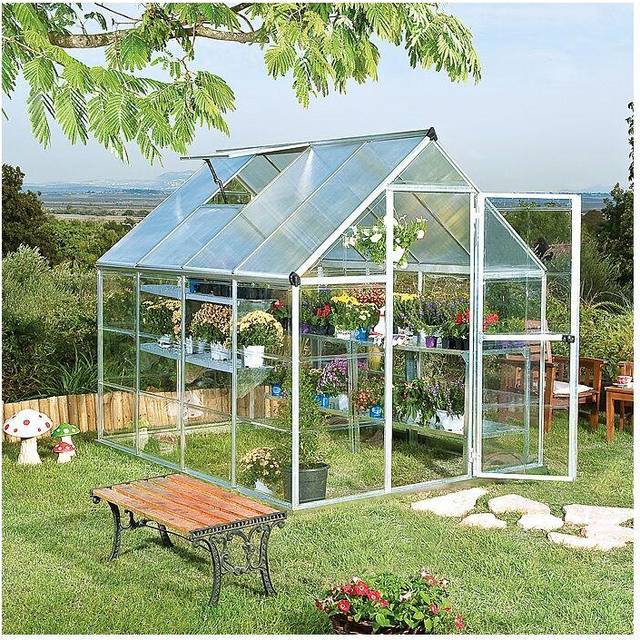 6' x 8' Palram Canopia Hybrid Walk In Silver Polycarbonate Greenhouse (1.85m x 2.47m)