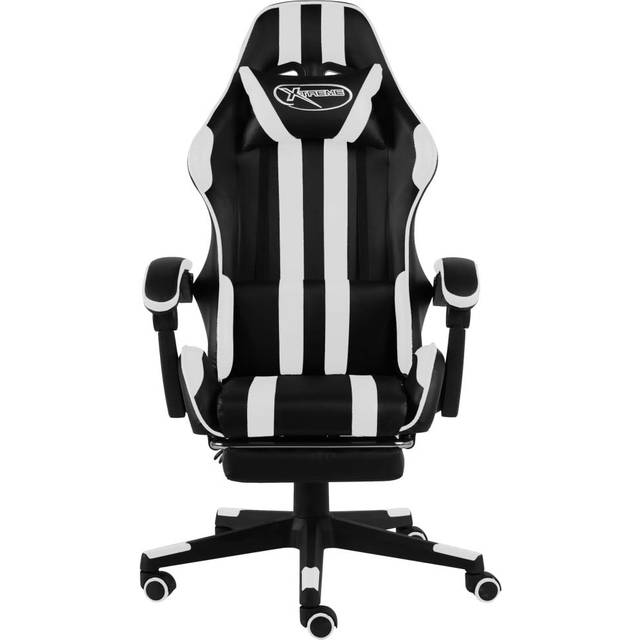 Gamingstol med fotstöd svart och vit konstläder