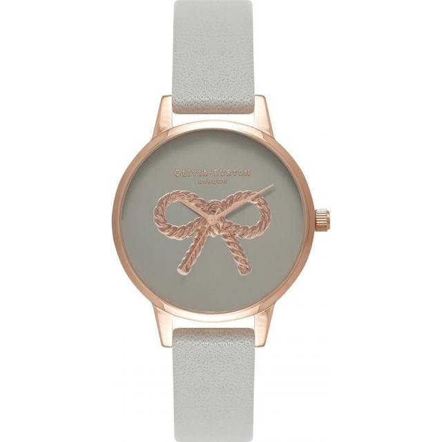 Olivia Burton Vintage Bow Rose Gold London Grey Leather Strap Watch OB16VB04