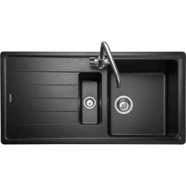 Rangemaster Elements 1.5 Bowl Granite Ash Black Kitchen Sink &amp; Was