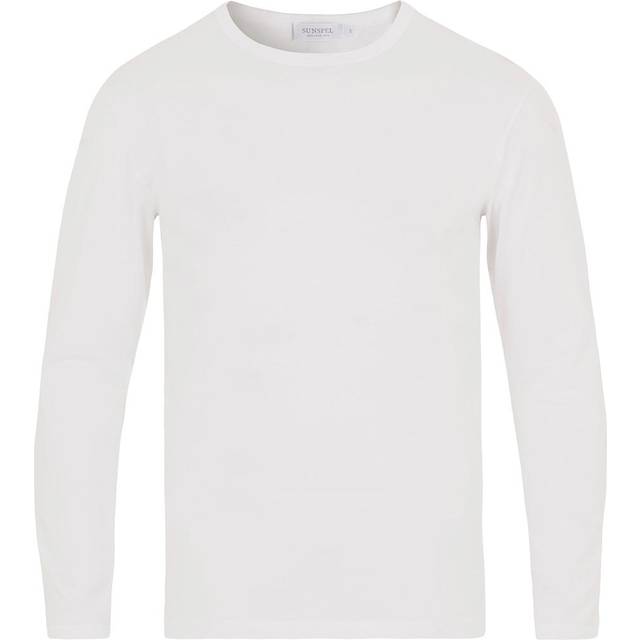 Sunspel Long Sleeve Crew Neck Cotton Tee White