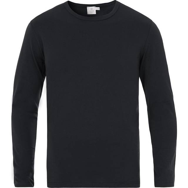 Sunspel Mens Black Sun Crew-neck Long-sleeve Cotton-jersey T-shirt Xl - BLACK