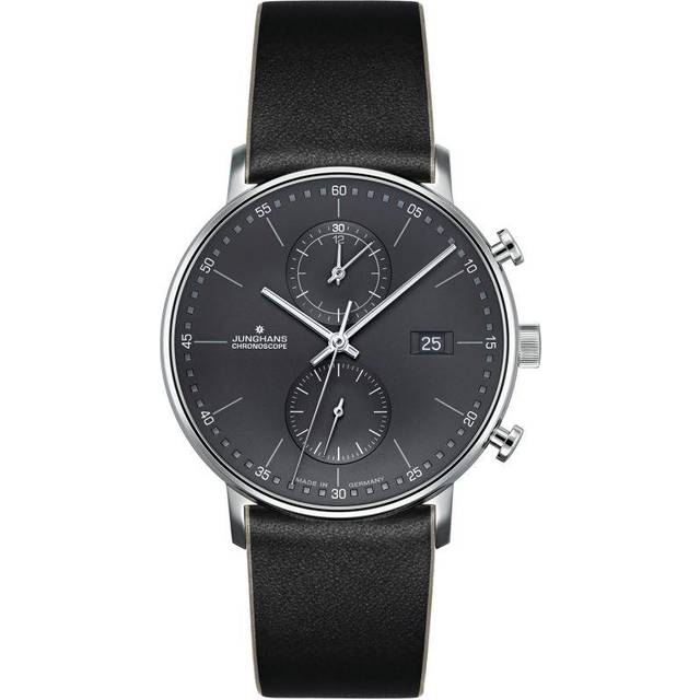Junghans 41/4876.00 Men's FORM C Chronograph Leather Strap Watch, Black