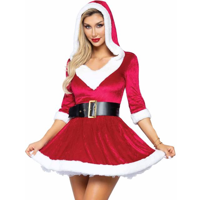 Mrs Claus Hooded Dress Costume (M/L, Red/White)