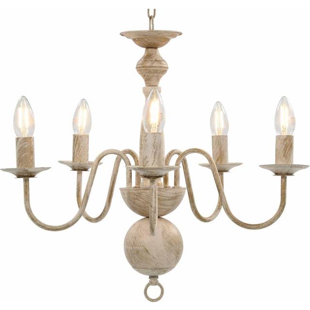 vidaXL Chandelier Antique White 5 x E14 Bulbs